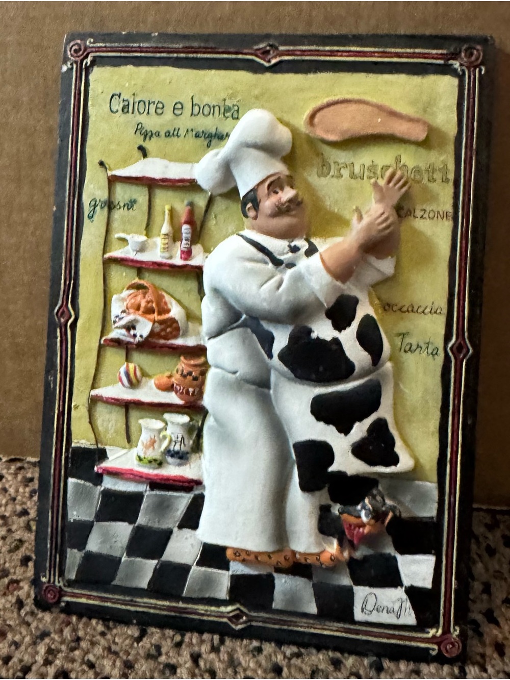 D3 Italian Chef and Dog wall hanging plaque set of 2 – 6 inches High - Picture 2 of 5